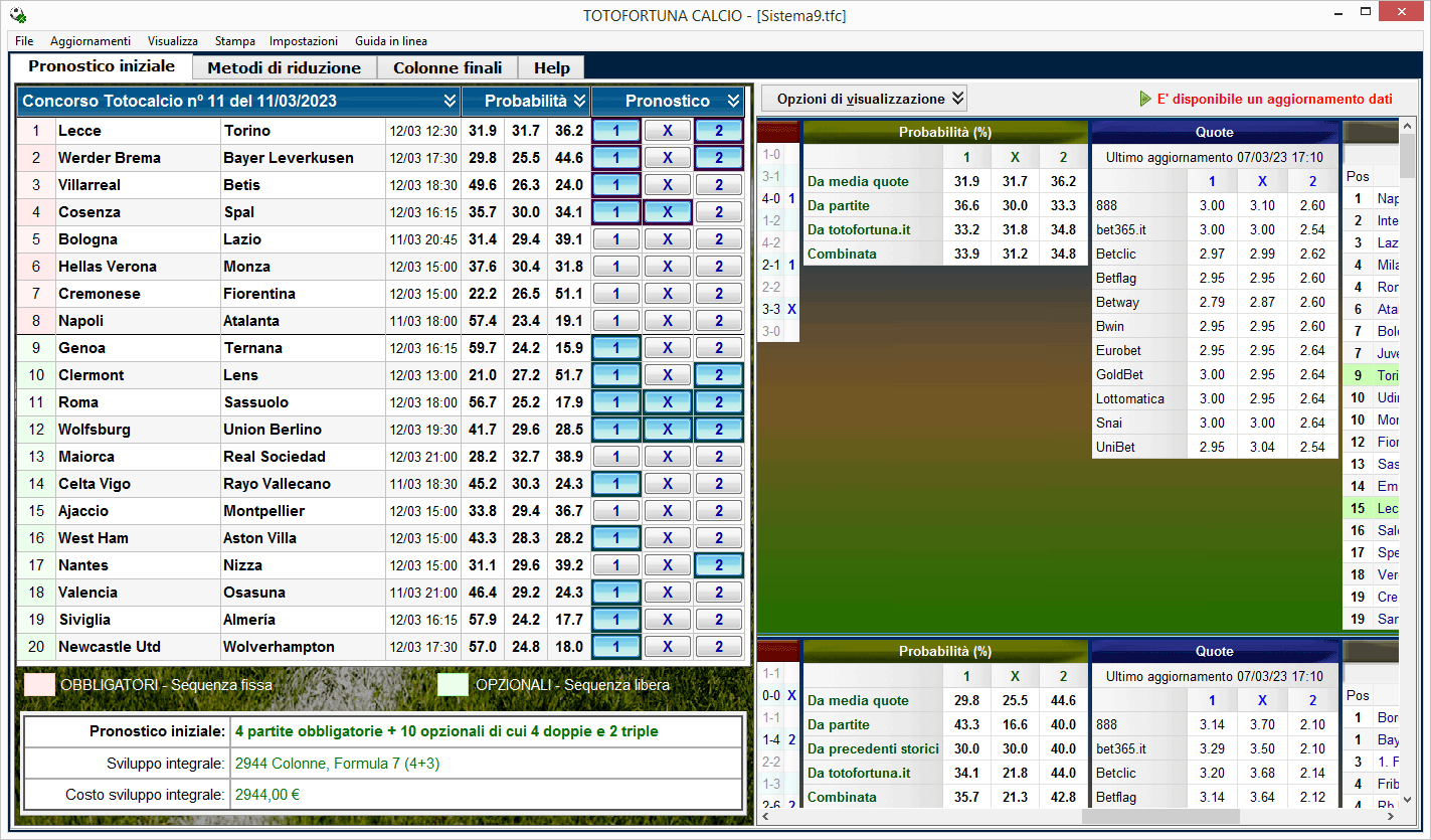 Una schermata di Totofortuna Calcio