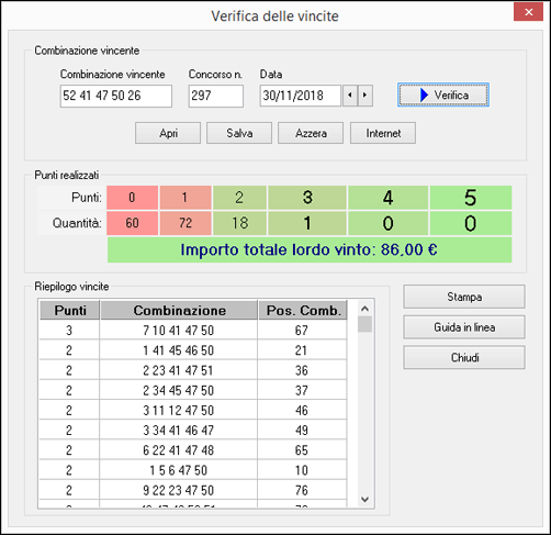 Scheda verifica vincite